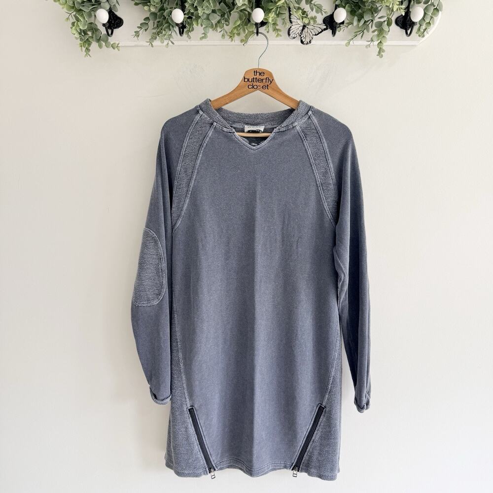 Wrap London Long Sleeve Sweatshirt Dress Elbow Patches Hem Zippers Gray Size 6